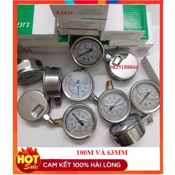 Đồng hồ áp suất loại có dầu 50kg, 100 kg/cm3 hiệu LIGI-phi 63mm