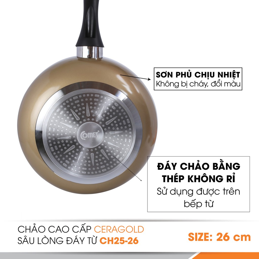 Chảo chống dính cao cấp lòng sâu đáy từ Comet CH25-26 ( hoả tốc TPHCM )