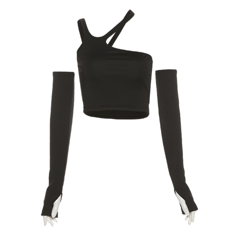 Brroa Áo Ống Crop Top Hai Dây Cắt Không Đều Gợi Cảm Với Tay Áo Rời Phong Cách Harajuku Cho Nữ T