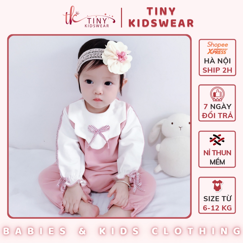 Bộ đồ áo liền quần dài tay, bodysuit thu đông màu hồng điệu đà cho bé gái từ 6-12kg [GB37]