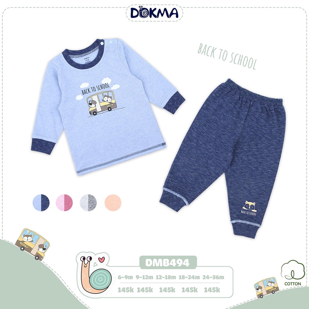 Bộ dài tay cài vai bé trai Dokma - chất cotton hữu cơ mềm thoáng, co giãn, thấm hút tốt