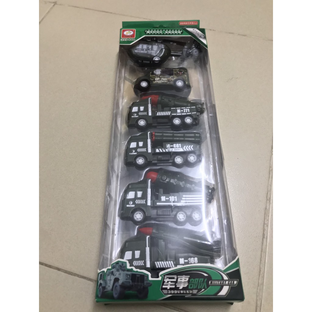 [ Gía siêu rẻ ] HỘP 6 MÔ HÌNH XE QUÂN SỰ CHẠY CÓT 399