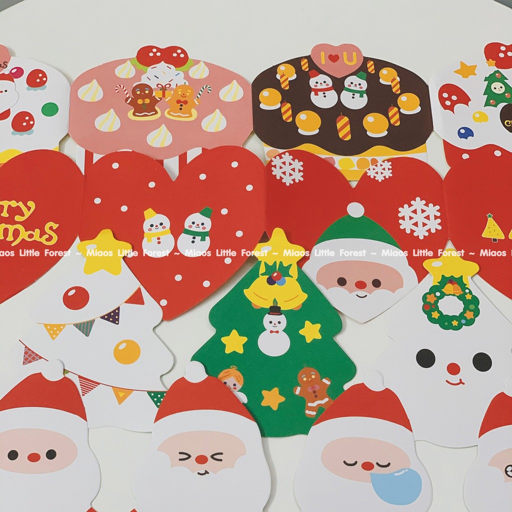 Thiệp Noel MIAO'S LITTLE FOREST set thiệp Giáng Sinh kèm bao thư sticker dán xinh xắn MOT236