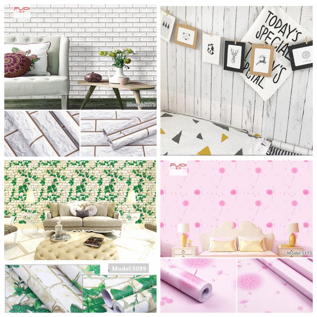 Giấy dán tường giả gạch- gỗ sẵn keo nhiều mẫu (Dài 10m x rông 45cm), decal dán tường phòng khách, decor trang trí phòng.