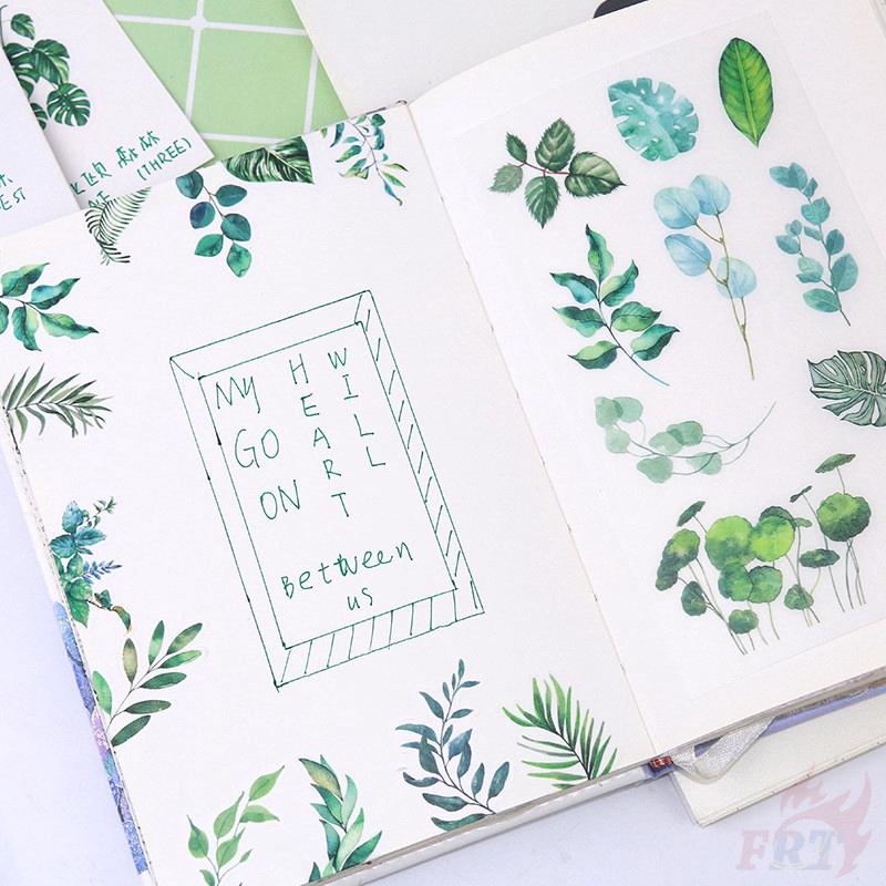 Bộ 6 tờ miếng dán họa tiết lá xanh trang trí sổ tay