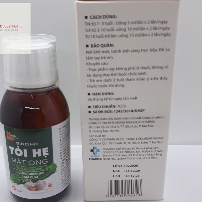 Siro Ho Tỏi Hẹ Mật Ong - Giảm Ho, Cảm Cúm - Chai 100ml