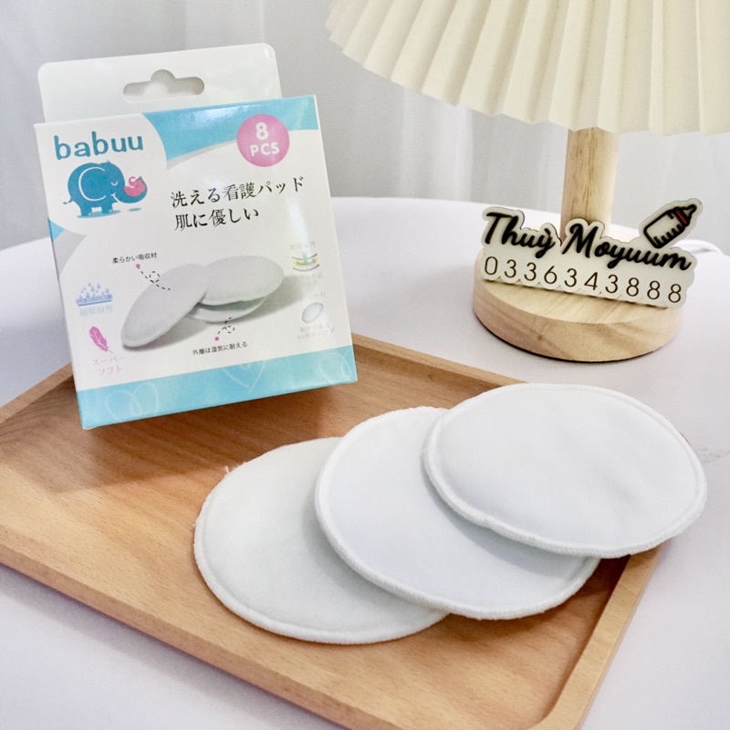 Miếng lót thấm sữa bằng vải kháng khuẩn BABUU BABY công nghệ Nhật Bản ( 1 hộp/8 cái)