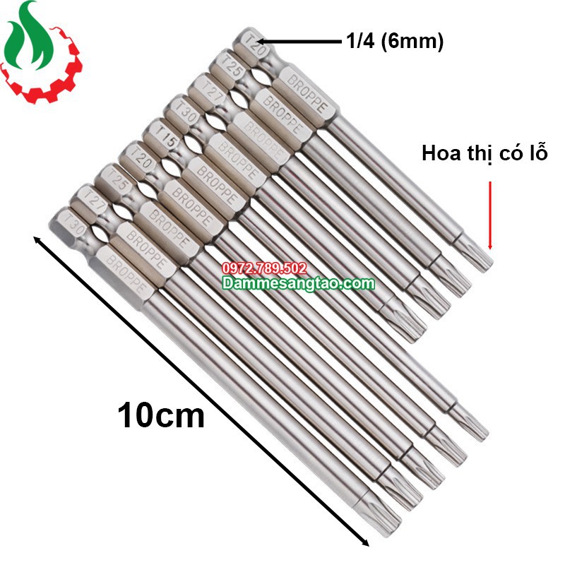 Mũi hoa thị có lỗ chuôi lục giác dài 10cm