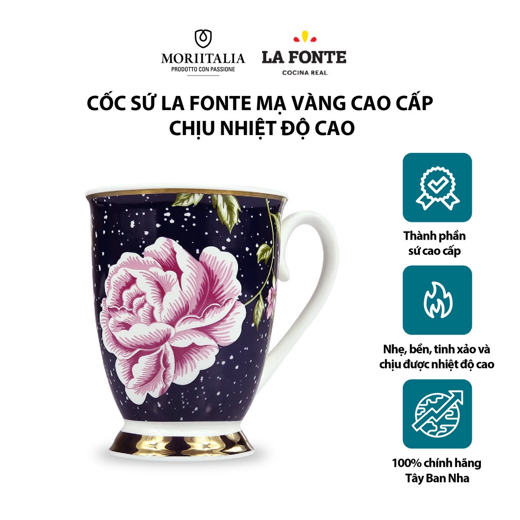 Cốc sứ La Fonte mạ vàng cao cấp chịu nhiệt độ cao Moriitalia 006446