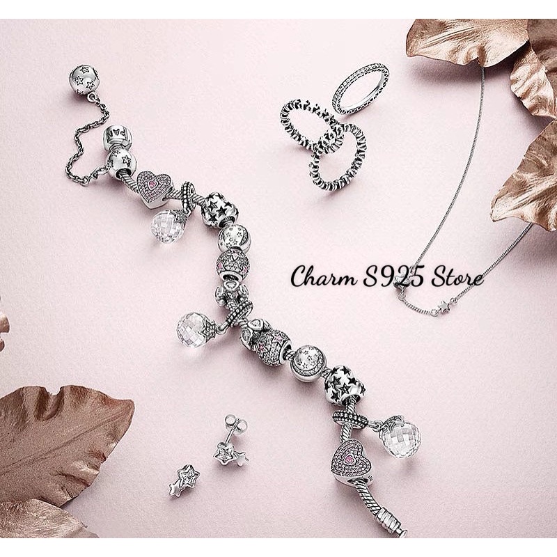 charm pan khoá chặn ngôi sao mặt trăng bạc s925
