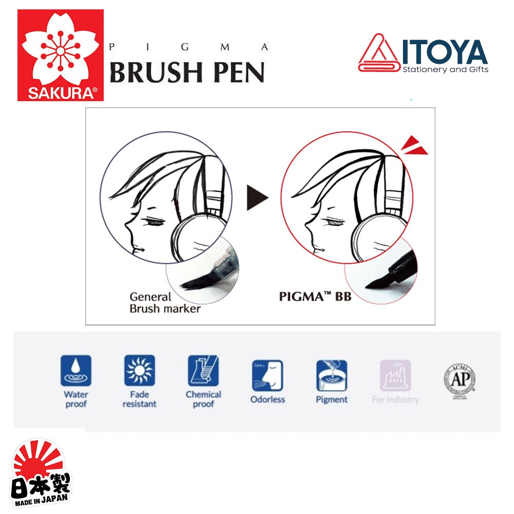 Bút đầu cọ Sakura Pigma Brush màu Black (3 loại)