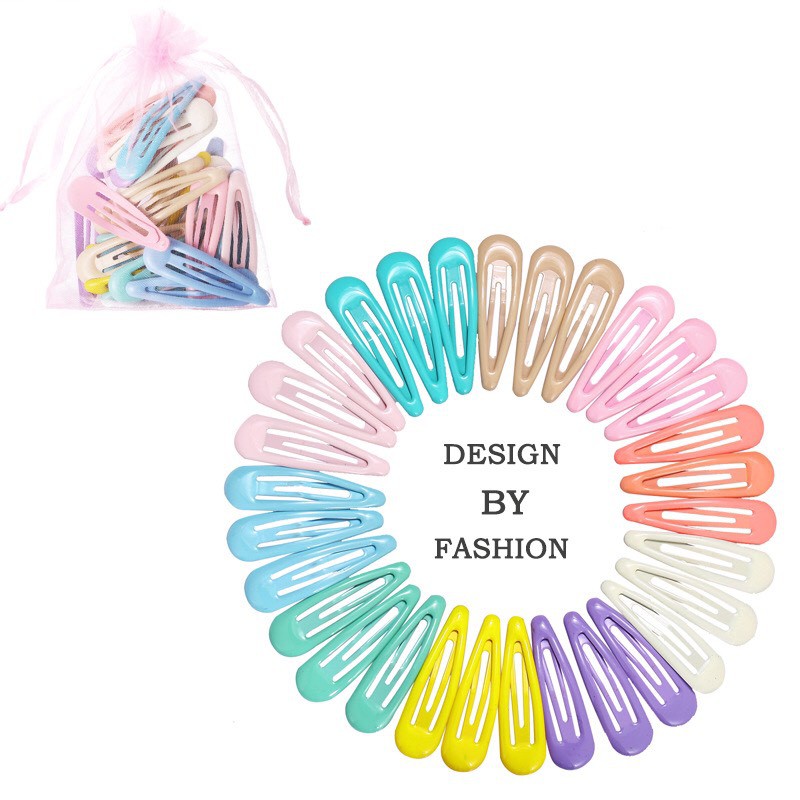 Set 10 kẹp bấm mái nhiều màu pastel - kèm túi zip/túi rút cực xinh cho nữ - kẹp tóc phong cách Hàn Quốc - Selenshop