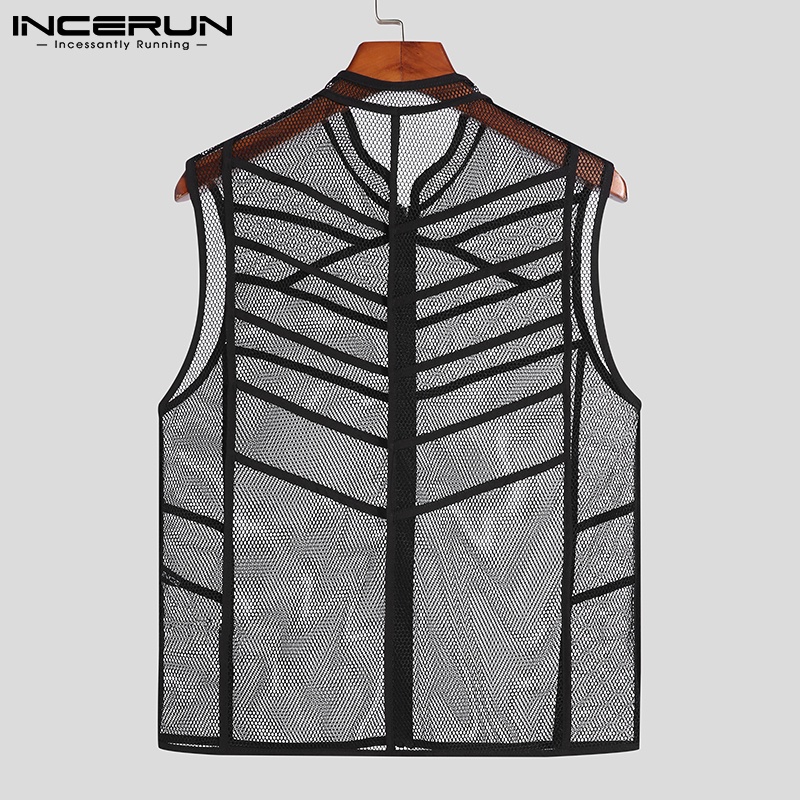 Áo khoác ghi lê INCERUN dạng lưới không tay khoét lỗ có khóa kéo thời trang dành cho nam