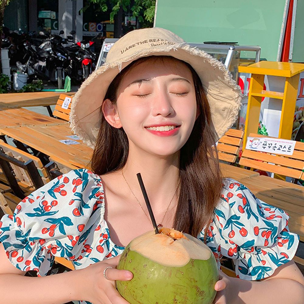 Nón bucket thêu chữ phong cách Hàn Quốc thời trang cho nữ