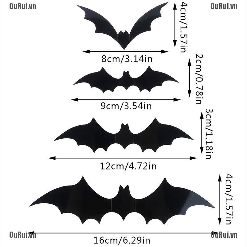 Set 12 Sticker Dán Tường Hình Dơi 3d Trang Trí Halloween