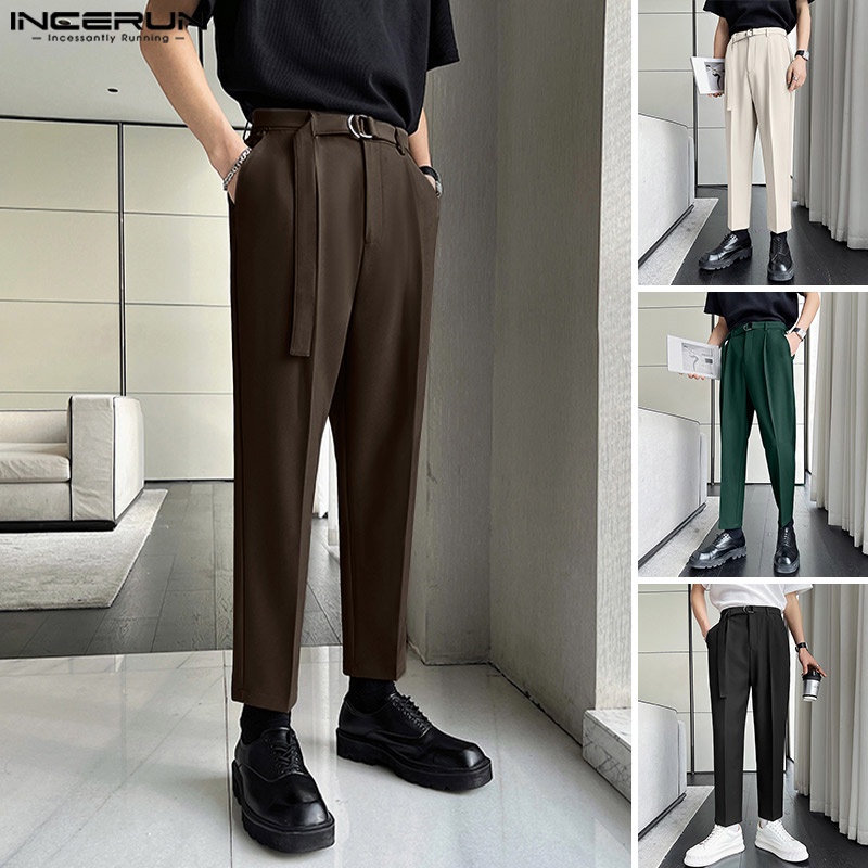 Quần dài INCERUN ống rộng màu trơn thời trang công sở cho nam giới