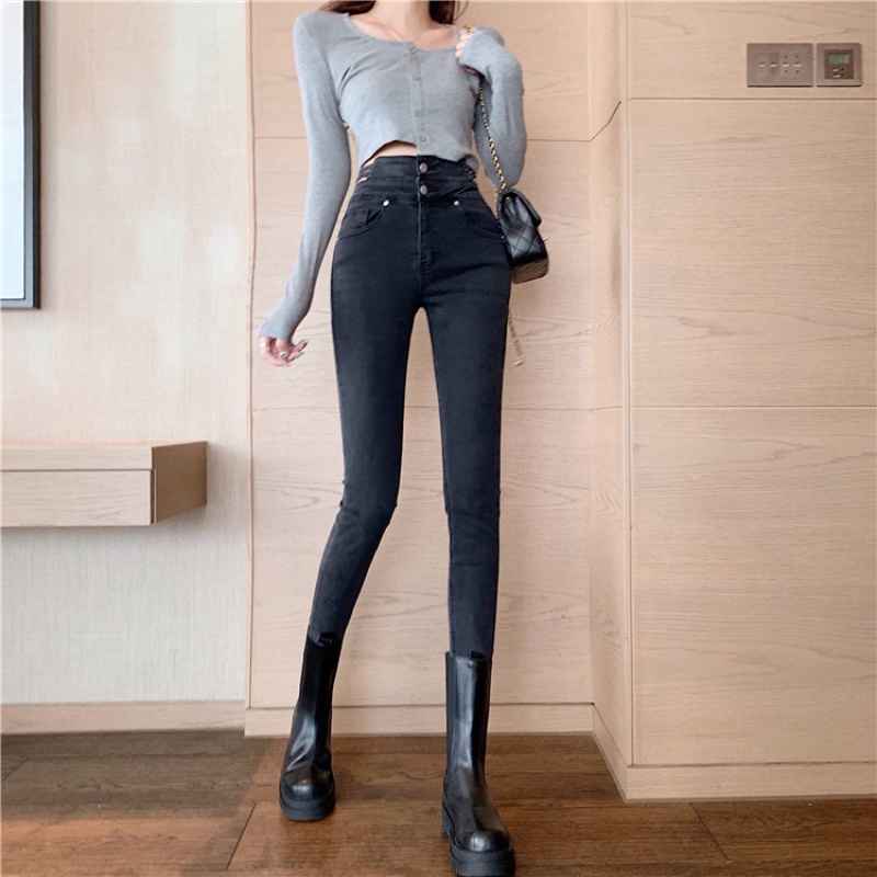 Quần Jeans Skinny lưng cao chất liệu co giãn thời trang mùa thu cho nữ