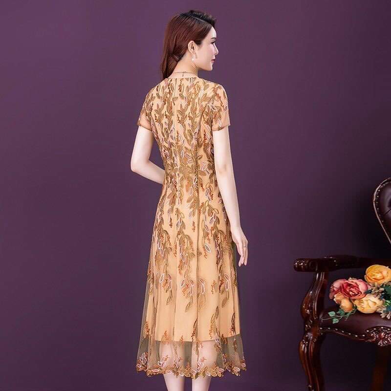 Đầm ren voan nữ trung niên cao cấp kiểu dáng sang trọng quý phái NP2899