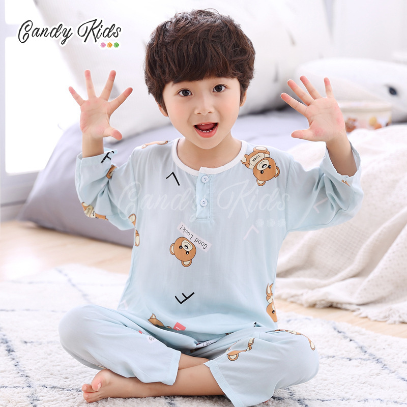 Bộ đồ ngủ vải lụa cotton thoáng khí cho bé trai và bé gái