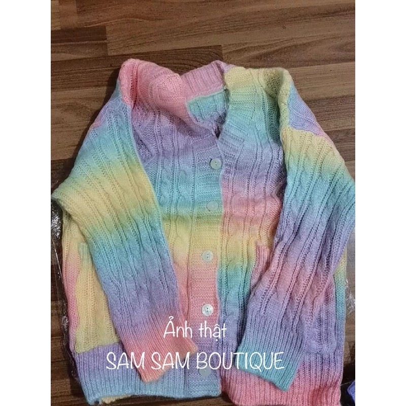Áo khoác len màu cầu vồng Rainbow cardigan phiên bản dài phong cách ulzzang | BigBuy360 - bigbuy360.vn