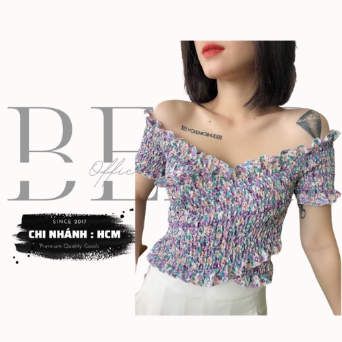 ÁO CROPTOP HOA NHÚN ĐẮP CHÉO TAY NGẮN | Áo nữ | áo kiểu By bear.story