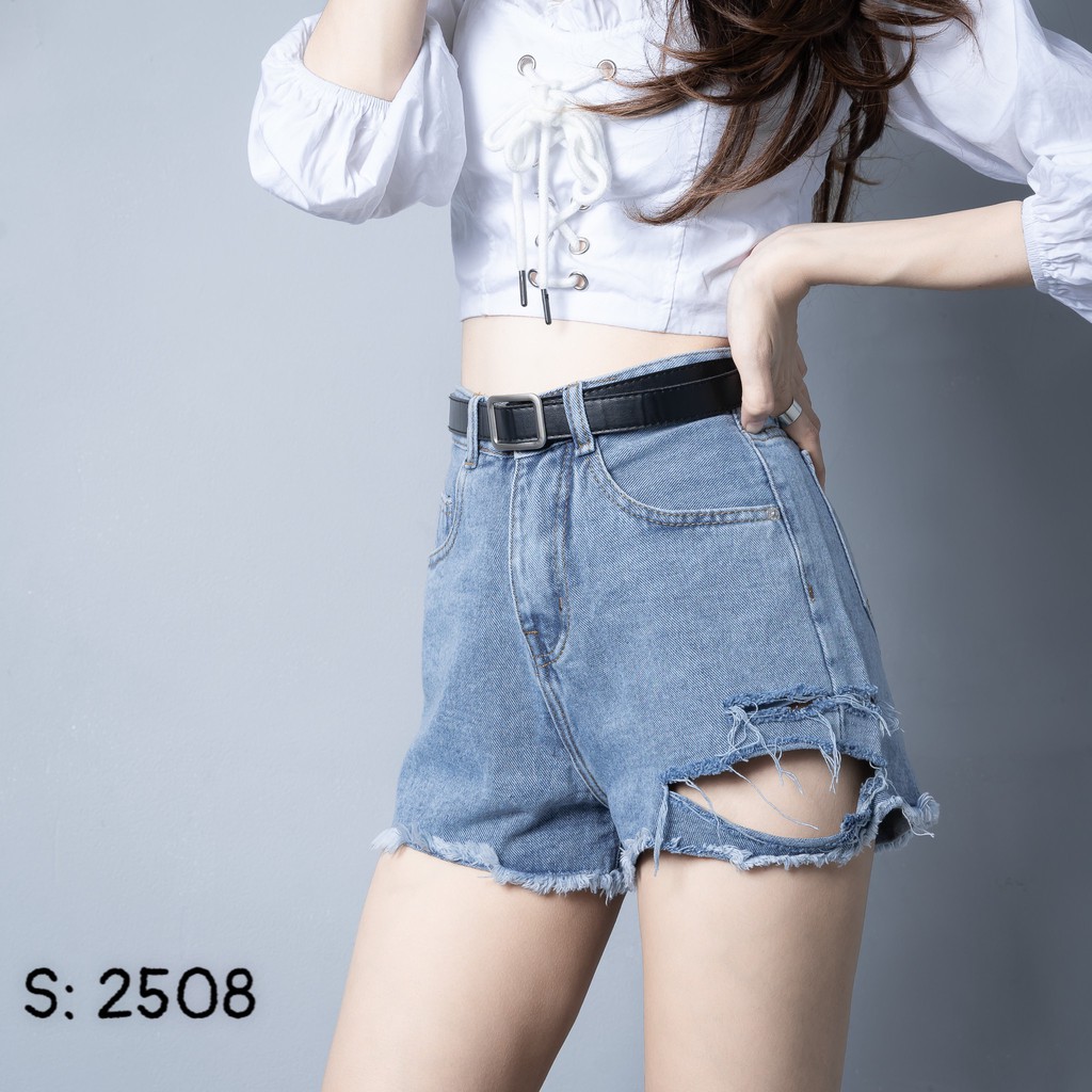 Quần Đùi Jean Lưng CaoTrơn,Tua Lai 2 Màu Ảnh Thật
