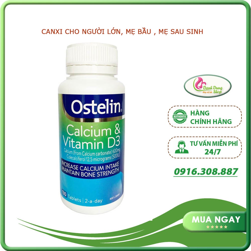 Ostelin Vitamin D & Calcium cho bà bầu 130 viên của Úc (canxi)