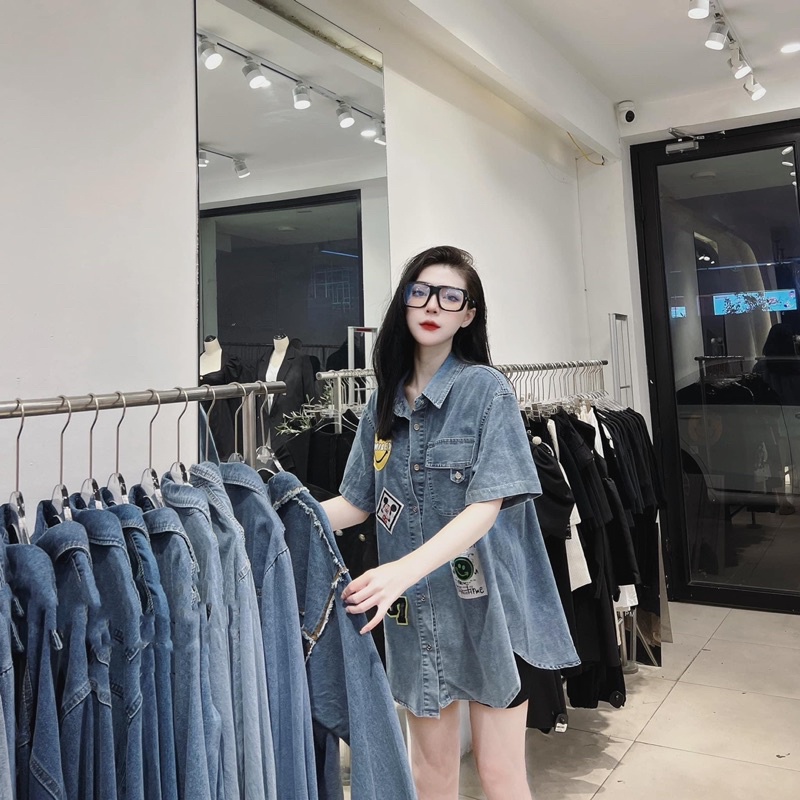 Áo Sơ Mi Jean Mặt Cười cộc Tay L1