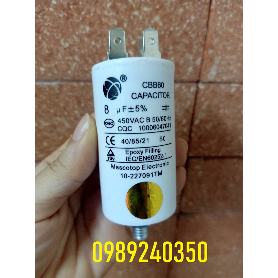 Tụ máy giặt, máy sấy 8uf loại cắm zắc 4 chân