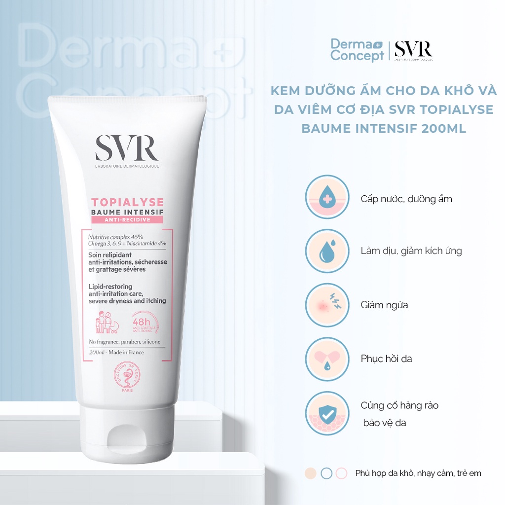 Kem dưỡng ẩm cho da khô và da viêm cơ địa SVR Topialyse Baume Intensif 200ml
