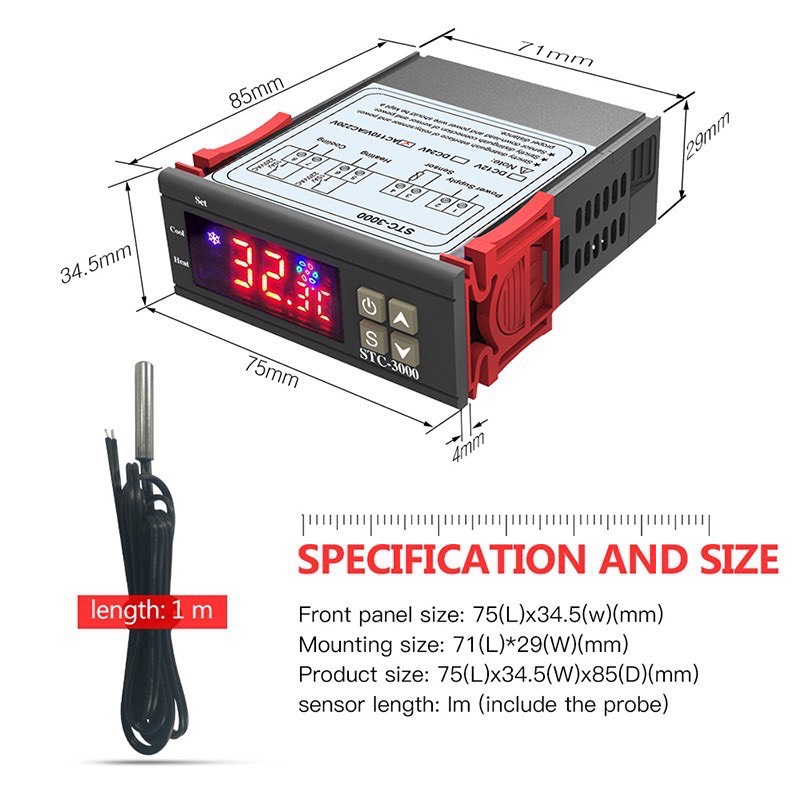 Bộ điều khiển nhiệt độ kỹ thuật số Bộ cảm biến nhiệt với đầu dò STC-3000 AC 110V-220V