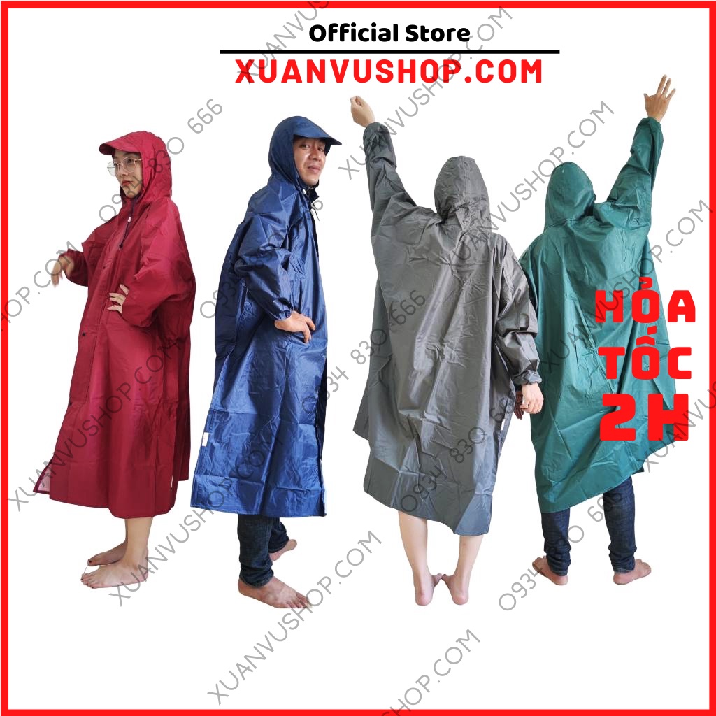 Áo mưa thời trang cao cấp bộ 1 người măng tô dây kéo , Áo mưa người lớn cánh dơi 2 đầu chống nước vải dù XUANVUSHOP