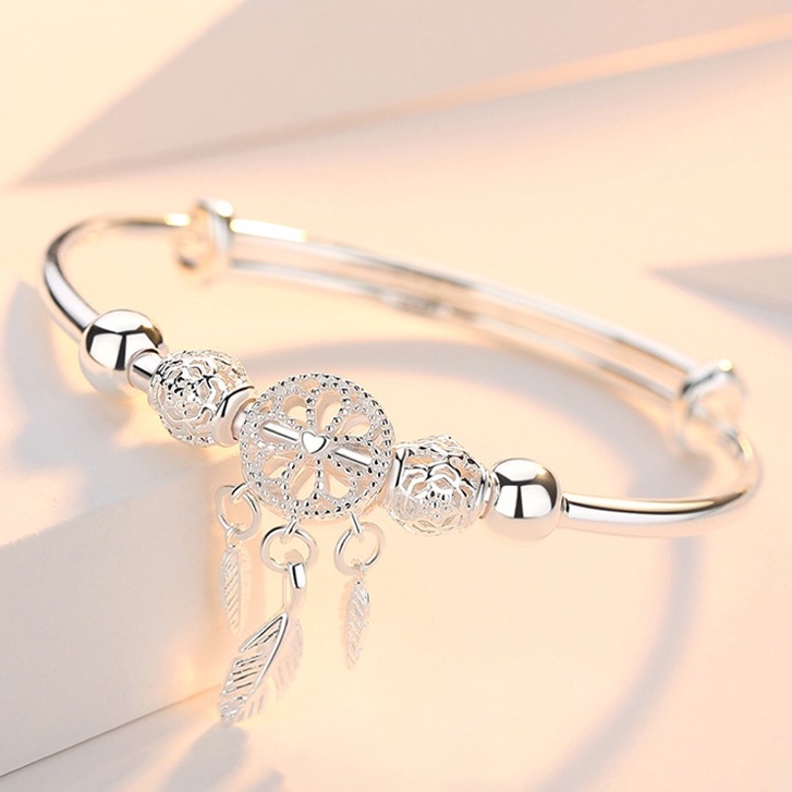 Vòng đeo tay hở RINHOO FRIENDSHIP mạ bạc 925 hình dreamcatcher/ lông vũ/ hoa sen chống thấm nước thời trang dành cho nữ