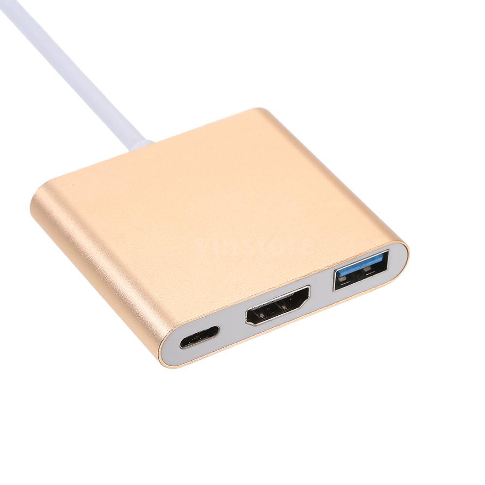 yins♥USB 3.1 Type-C to USB 3.0/ HD/ Type-C HUB USB-C 3-in-1 Adapter Dongle Dock Cable for Macbook Pro, Dell XPS 13