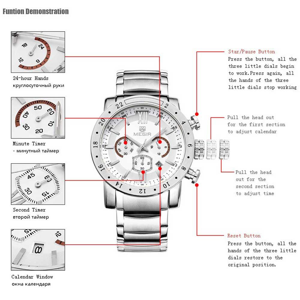 Đồng Hồ Thể Thao MEGIR 3008 Chống Thấm Nước Bằng Thép Sang Trọng Dành Cho Nam