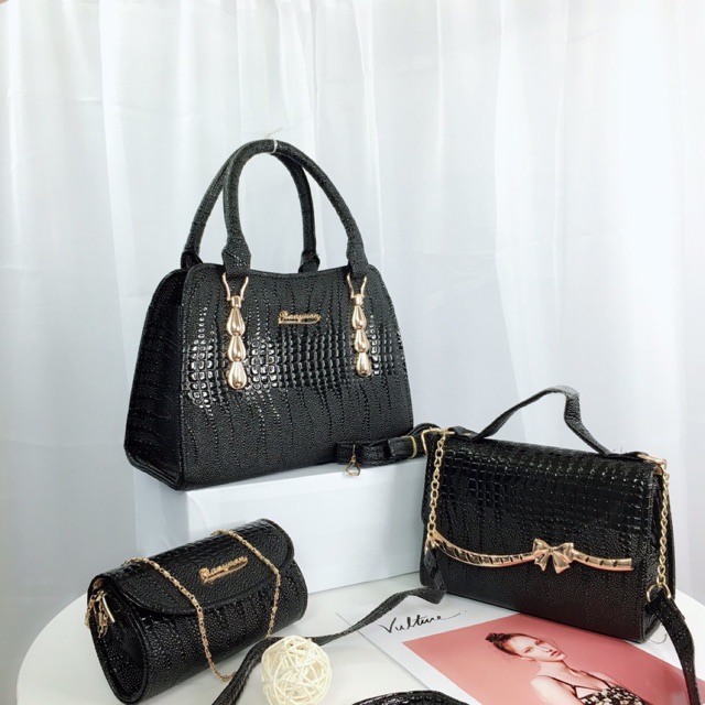 NOWSHIP 2H⚡️Bộ 3 túi xách nơ cá sấu (có video) | BigBuy360 - bigbuy360.vn