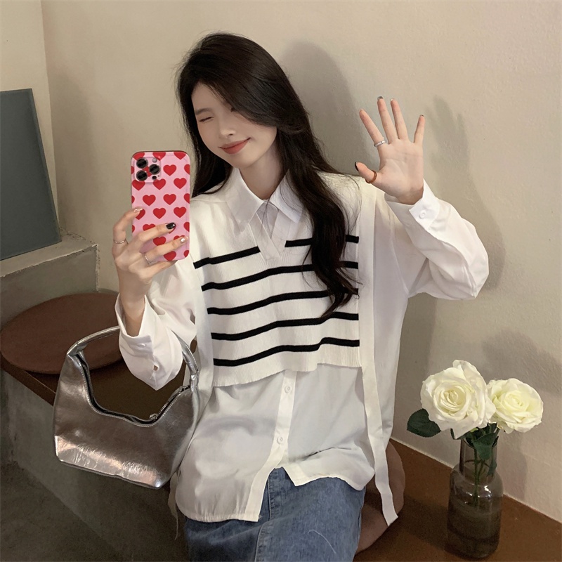 Áo sơ mi/ Áo khoác len không tay SUXI phong cách Hàn Quốc thời trang mùa thu dành cho nữ