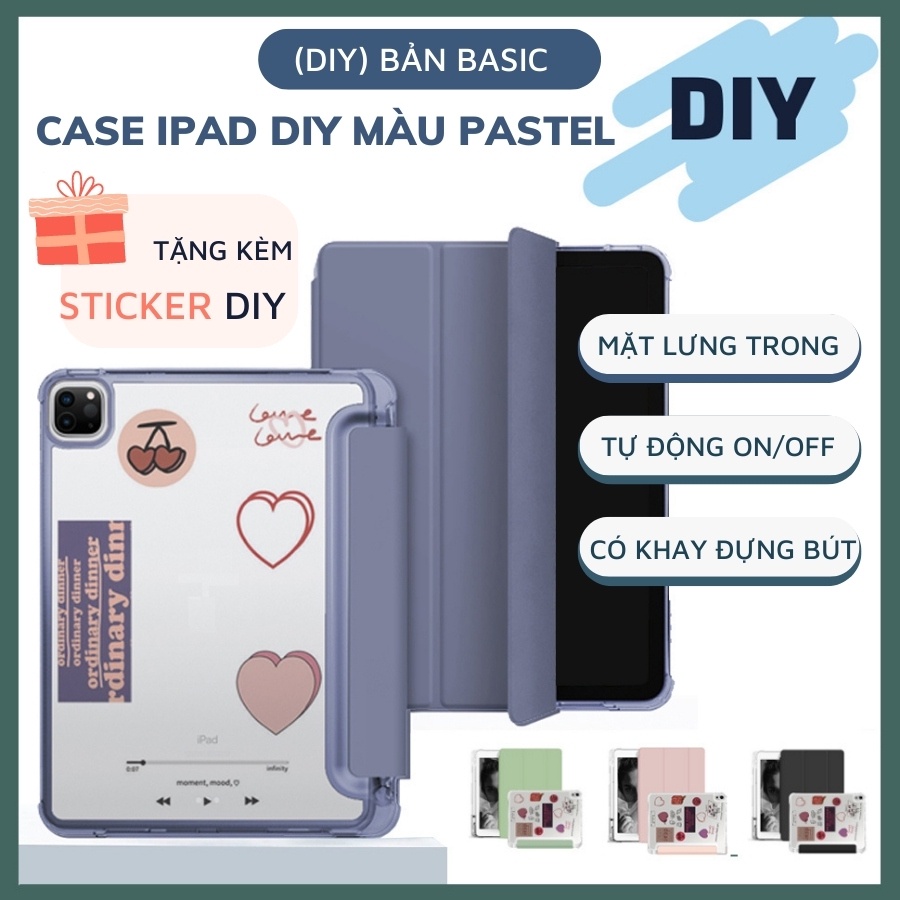 Bao Da iPad Có Khay Đựng Bút, Mặt Lưng Silicone Trong Mờ