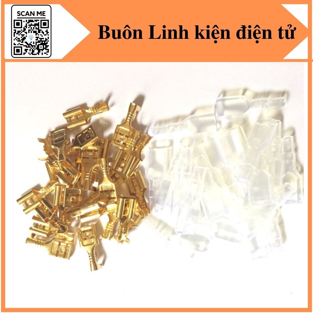 Đầu cos 6.3 cái, cos ghim 6.3- 50 cặp màu vàng