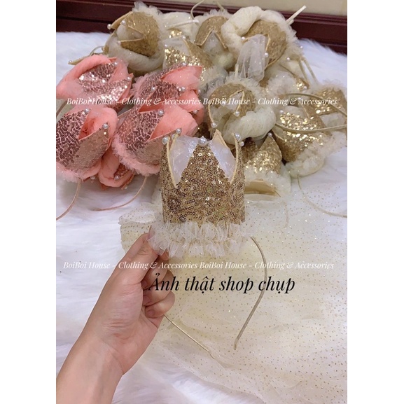 Bờm voan vương miện sinh nhật công chúa đáng yêu phong cách Hàn Quốc cho bé