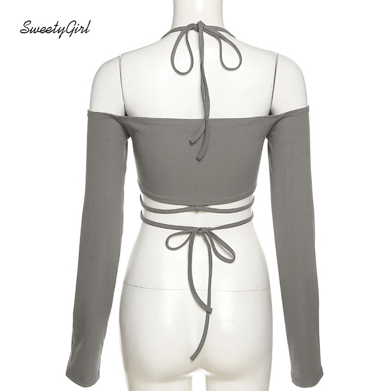 Áo Croptop Trễ Vai Tay Dài Dáng Ôm Màu Trơn Thời Trang Quyến Rũ Cho Nữ