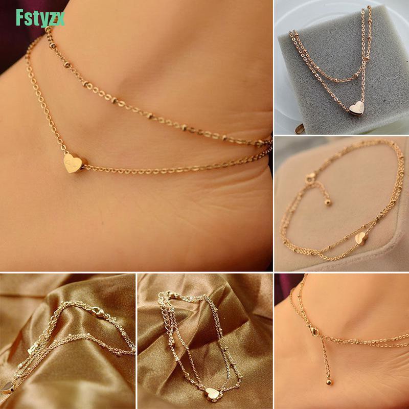 fstyzx Sexy Gold Tone Love Heart Ankle Bracelet Double Layer Chain Foot Anklet | BigBuy360 - bigbuy360.vn