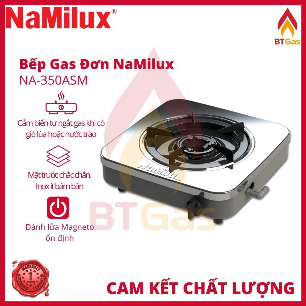 Bếp Gas NaMilux / Bếp Ga Đơn Cao Cấp NA-350 / Cảm Biến Tự Ngắt Gas / Hàng Chính Hãng