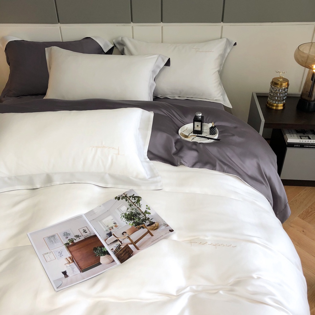 Bộ Chăn Ga Gối Lụa Tencel Cao Cấp Sang Xịn Mịn Mát Gồm Chăn Drap Gối Sét 4 Món - Nhập Khẩu Chính Hãng