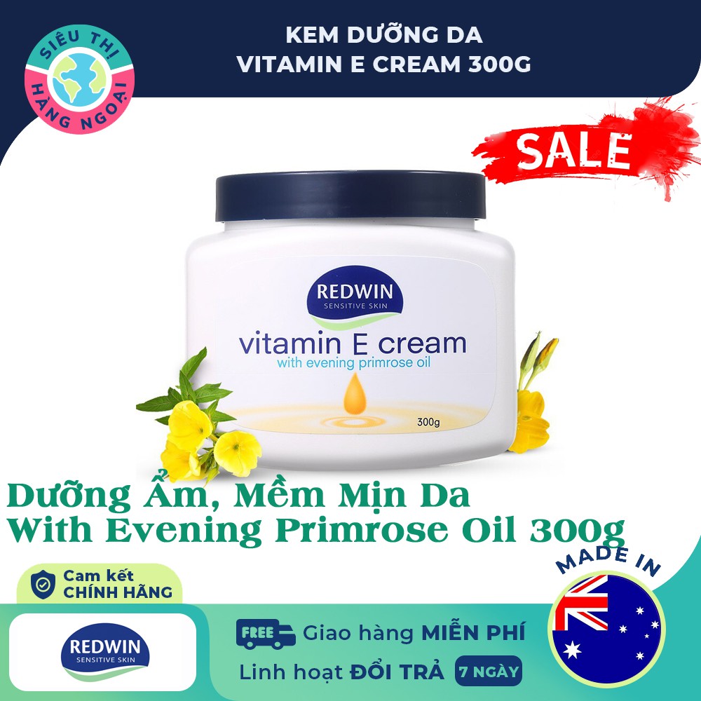 Kem Dưỡng Ẩm, Mềm Mịn Da Úc Redwin Vitamin E Cream With Evening Primrose Oil 300g