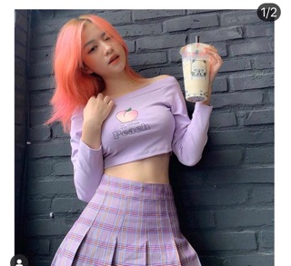 Áo Croptop Bẹt Vai Peach