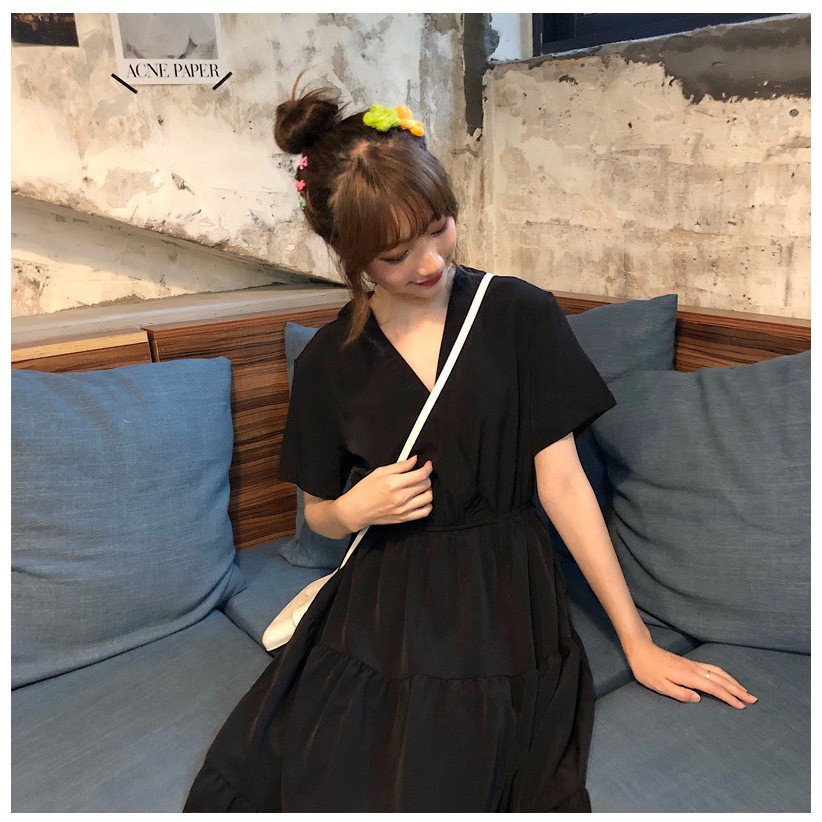 Váy babydoll dáng dài màu đen phong cách ulzzang phù hợp cho đi tiệc, đi chơi - SHOPLORA