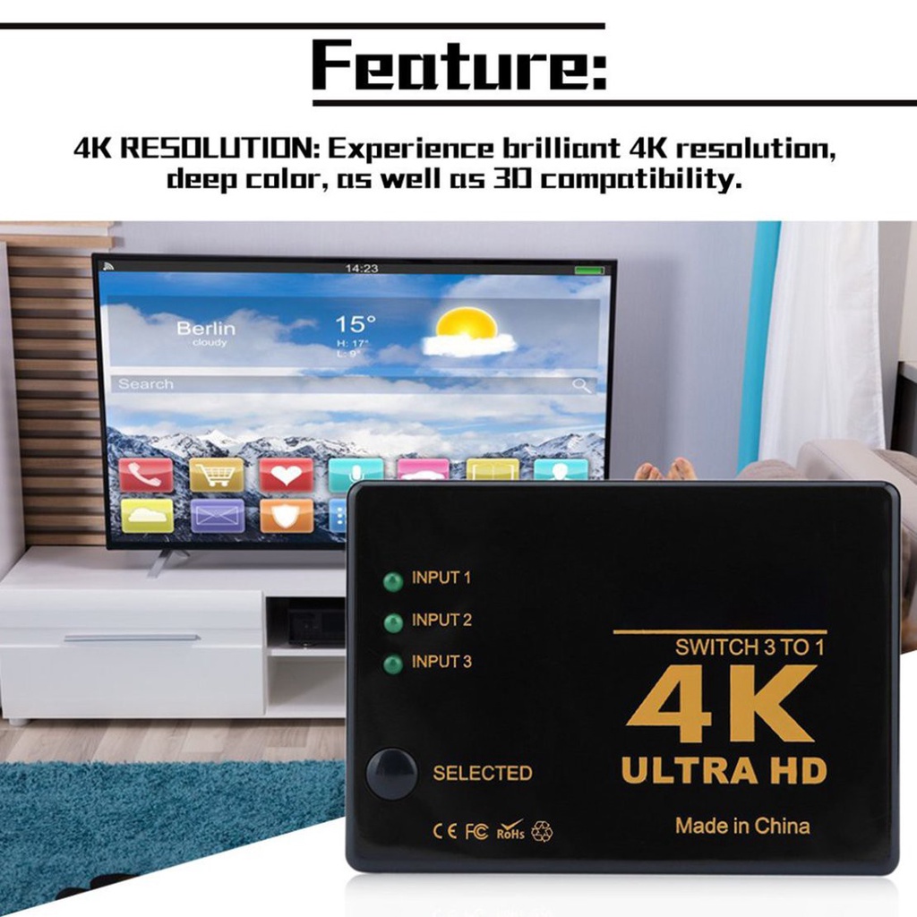 [New promo]3x1 Rectangle 4k X 2k 3D HDMI-compatible Switcher Hub Port Switches HD1080p