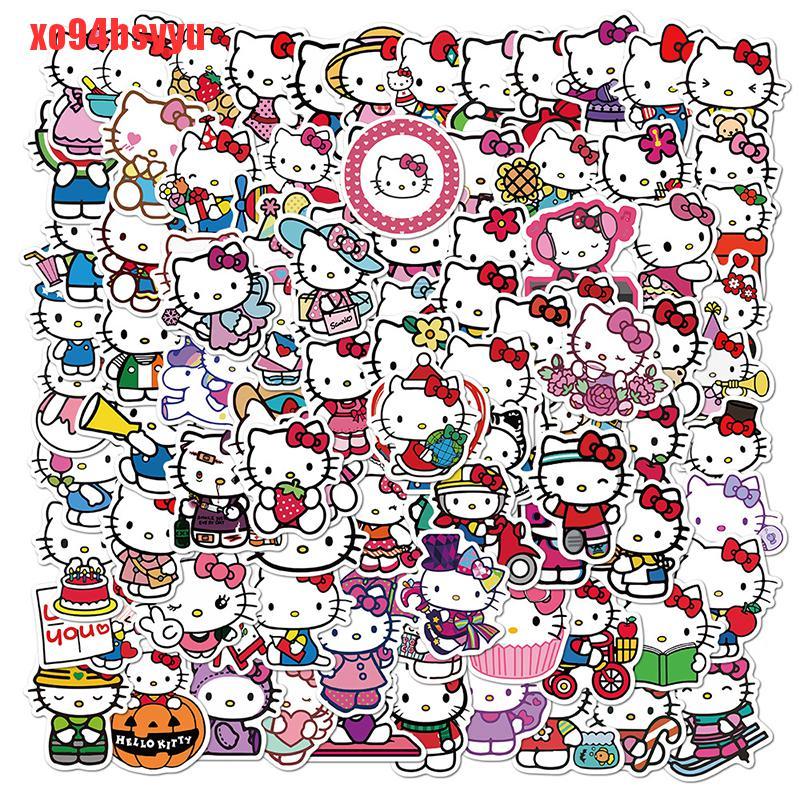 Set 100 Sticker Hello Kitty Dán Laptop Ván Trượt Bằng PVC xo94bsyyu