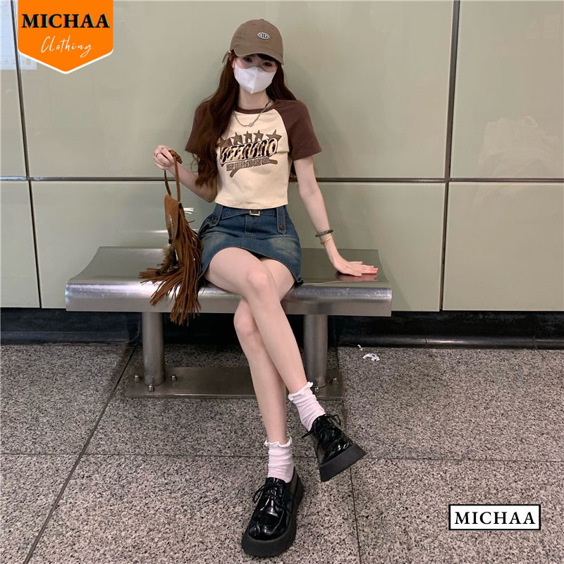 Áo Croptop Nữ Cổ Tròn Tay Ngắn BEER BRO Đẹp Ôm Body, Áo Thun Croptop Kiểu Sexy Chất Thun Borip - MICHAA CR60